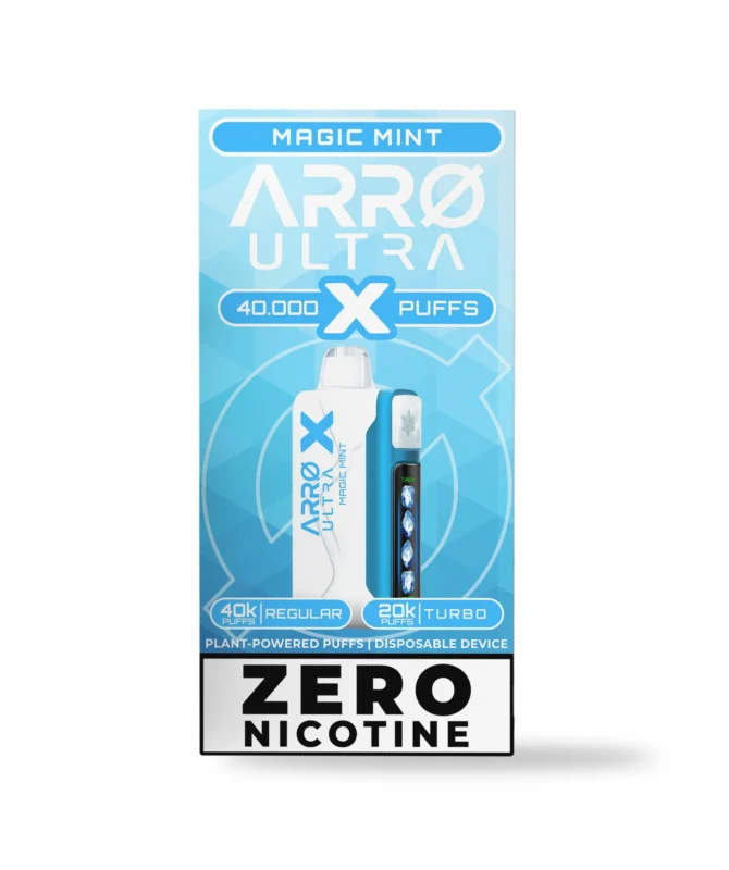 Arro Ultra X magic mint plant-based nicotine-free disposable vape 40000 puffs no diacetyl formaldehyde vitamin E acetate