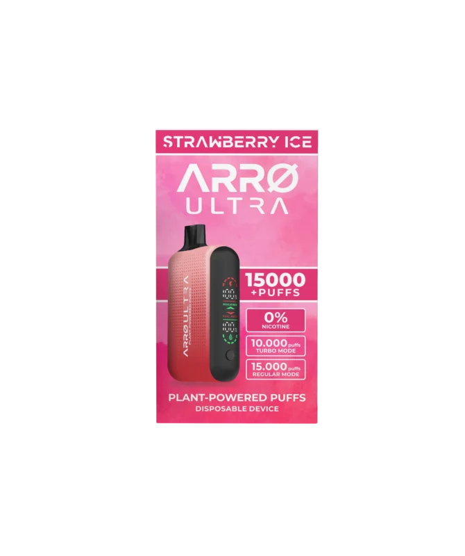 Arro Ultra strawberry ice disposable vape 15000 puffs nicotine free plant powered